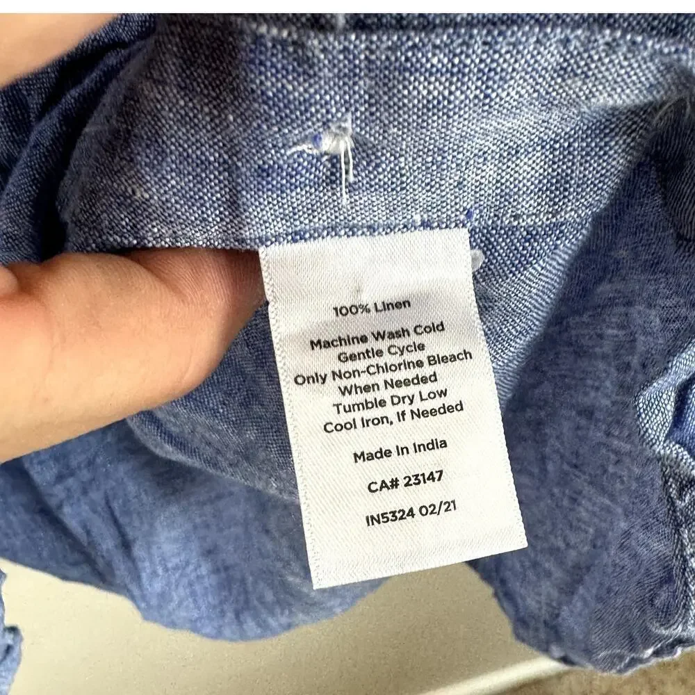 Talbots Plus 100% Blue Linen Popover Long Sleeve Shirt 2X - Picture 3 of 5